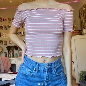 pink shein off the shoulder top